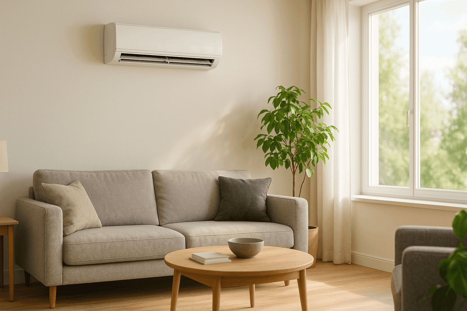 Mini-split unit installed on living room wall